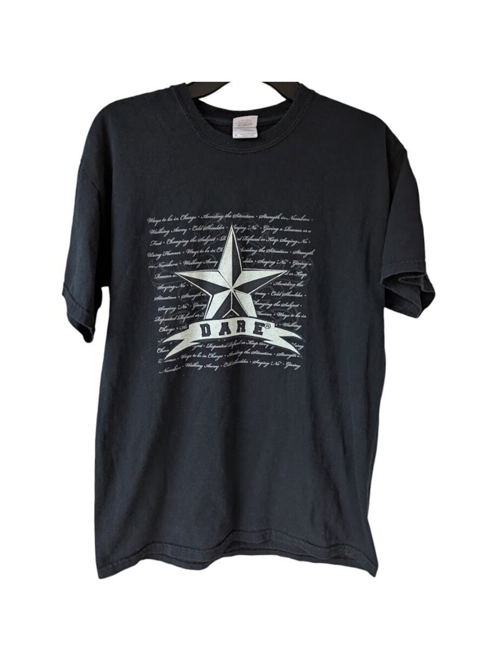 VTG DARE Nautical Star T-Shirt Mens M Black Heavy Cotton Graphic Tee 20x28 Y2K